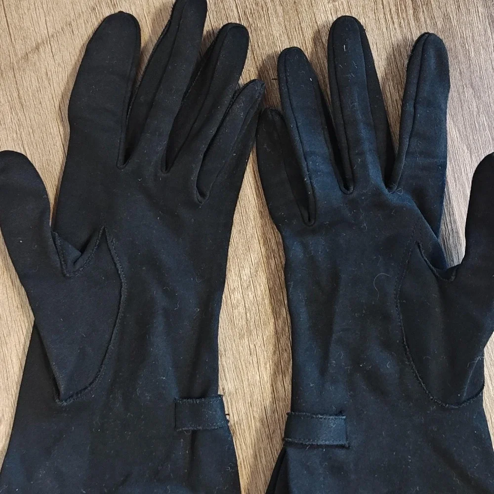 Vintage Hansen Gloves Womens 7 Black Suede Supreme Dress Silver Ring Buckle Adjs